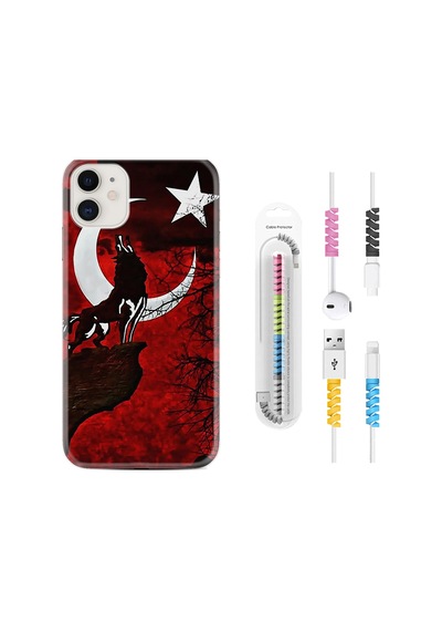 Apple Uyumlu  iPhone 12 Mini Kılıf Kablo Koruyuculu Wolf And Moon 2 1381
