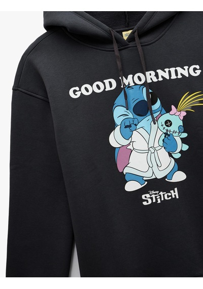 Koton Şardonlu Stitch Lisanslı Kapüşonlu Uzun Kollu Baskılı Oversize Sweatshirt Antrasit 6wal10567ık Antrasit