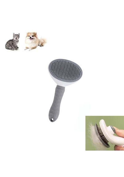 Gri Otomatik Kolay Temizlenen Evcil Hayvan Fırçası Kedi Tarağı Köpek Tarağı Ebat: 19 Cm X 10 Cm