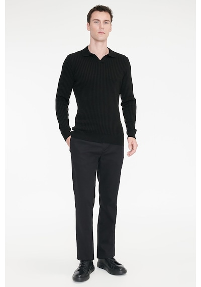 Ac&co Erkek Sıyah Pamuklu Comfort Fit Yan Cepli Armürlü Casual Esnek Pantolon Siyah