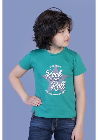 Toontoy Kids Toontoy Erkek Çocuk Yıldız Baskılı Tişört Yeşil
