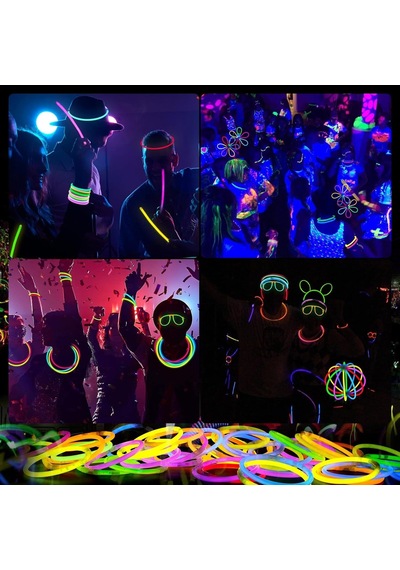 Glow Sticks - 100 Adet Parlayan Çubuklar Toplu Parti Paketi - 20,32 Cm Karanlıkta Parlayan Parti Malzemeleri Neon Part Çok Renkli
