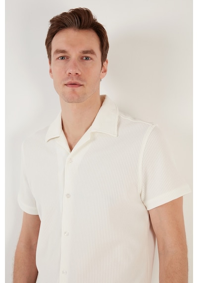 Buratti Pamuk Karışımlı Apaş Yaka Kısa Kollu Regular Fit Erkek Gömlek Cf24S115882 Ekru