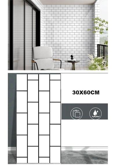 6 Adet 60x30cm Beyaz Tuğla Desen Yapışkanlı Karavan Prefabrik Banyo Wc Duvar Paneli Shiny-19