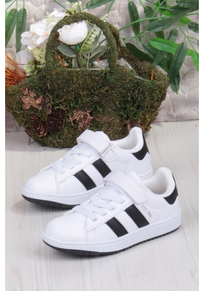 Fort Cool Cooper Rahat Esnek Sneaker Erkek Çocuk Spor Ayakkabı Beyaz-Sıyah