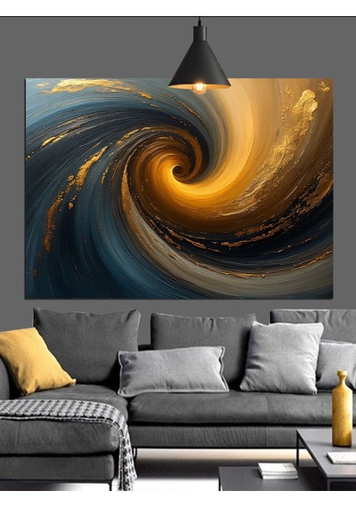 Altın Renklerde Soyut Spiral Girdap Dekoratif Kanvas - Mdf Ahşap Tablo