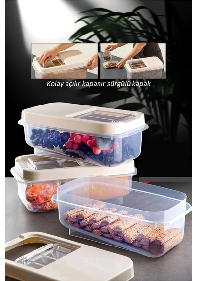Sürgülü Kapaklı 7.5 Lt Erzak Bakliyat Un Şeker Saklama Kabı