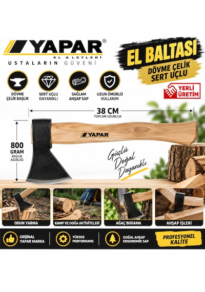 Orjinal Yapar El Baltası Dövme Çelik Sert Uçlu 800 Gram Uzunluk 38 Cm Yerli Üretim