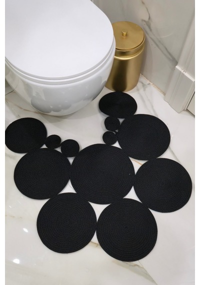 El Yapımı Bohem Jüt, Hasır, Paspas, Banyo Paspası, Klozet Önü Paspası, Klozet Paspas, Çift Taraflı Siyah