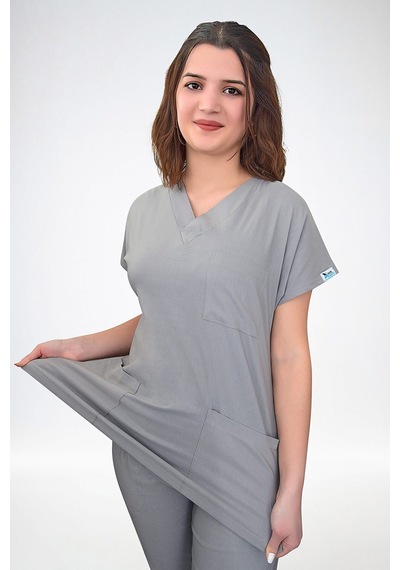 Unisex Gri Likralı Cerrahi Alt Üst Forma Takım Gri Gri