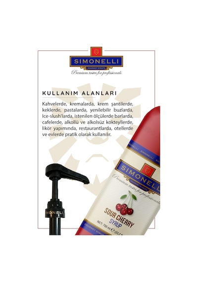 Simonelli Kahve ve Kokteyl Şurubu Vişne Aromalı 700 ML + Pompa