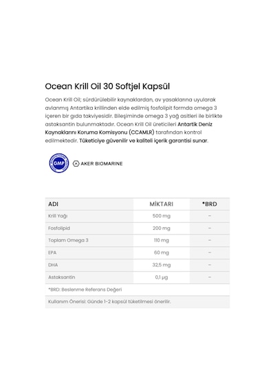 Ocean Krill Oil 500 Mg 30 Kapsül 2 Adet