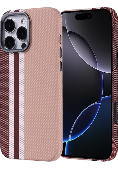 Apple Uyumlu iPhone 16 Pro Max Kılıf Magsafe Şarj Özellikli Karbon Fiber Görünümlü Nekst Kılıf Gold