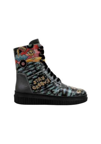 Kadın Vegan Deri Siyah Uzun Bot - Stay Groovy Tasarım Multicolor