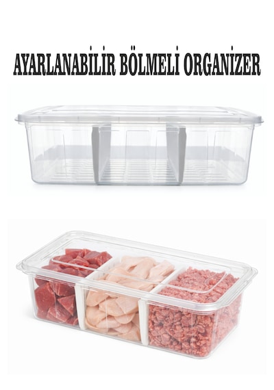6 Lt Ayarlanabilir Buzdolabı Düzenleyici Saklama Kabı Bölmeli Et-sebze Organizer Derin Dondurucu Kutusu Şeffaf
