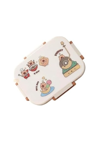 Bento 600ml Lunchbox Capybara Desenli Tek Katlı 2 Bölmeli Paslanmaz Çelik Sefer Tası Yemek Kutusu Yemek Bakır