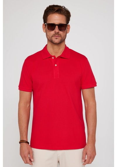 Tudors Erkek Slim Fit Dar Kesim %100 Pamuk Düz Pike Kırmızı Polo Yaka Tişört-30560 Kirmizi Kırmızı
