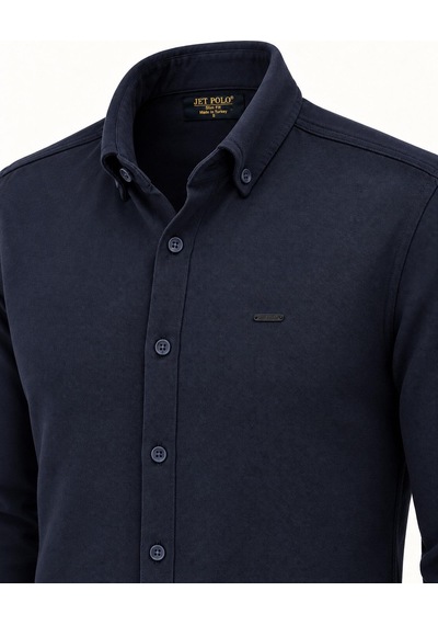Classics Men Jet Polo Uzun Kol Slim Fit Erkek Örme Gömlek - 7778 Lacivert