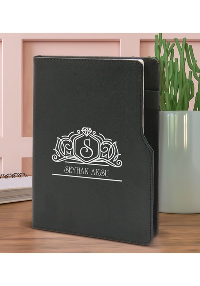 BK Gift Kişiye Özel İsimli Siyah Termo Deri Not Defteri 15x21cm-1