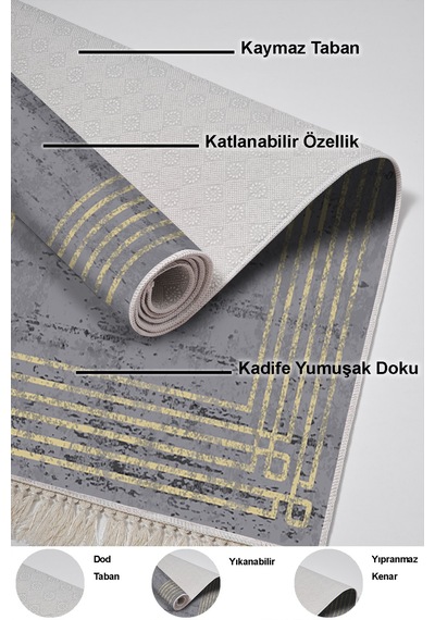 Dekoreko Kaymaz Taban Djt 2 Li Banyo Paspas Takımı Trend Saçaklı Modern M5142 Antrasit