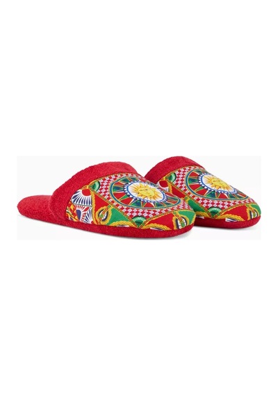 Dolce & Gabbana Casa Unisex Carretto Siciliano Terlik, Pamuklu, Yumuşak & Şık Kırmızı