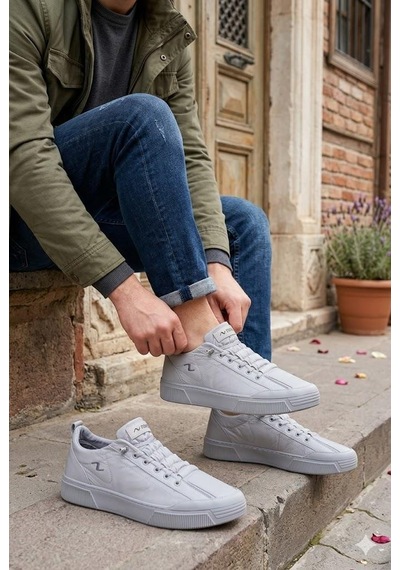 Fort Noka Champ Rahat Memory Foam İç Taban Keten Sneaker Erkek Ayakkabı Gri