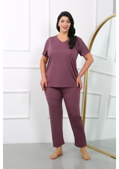 Akbeniz Kadın Büyük Beden Kısa Kol Penye Pijama Takımı Mürdüm 202405-mürdüm Mürdüm Akbeniz Kadın Büyük Beden Kısa Kol Penye Pijama Takımı Mürdüm 202405-mürdüm Mürdüm