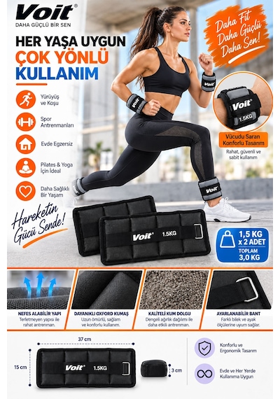 1,5 KG x 2 Adet Ayarlanabilir El ve Ayak Bilek Ağırlığı, Cırt Cırtlı Fitness Egzersiz Ağırlık Seti