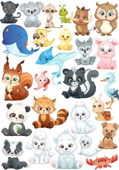 Sevimli Deniz Hayvanları Ve Hayvanlar Sticker Set 1