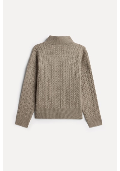 Mudo Kadın Kadın Taş Rengi Saç Örgülü Loose Fit Fermuarlı Polo Yaka Kazak 1272933