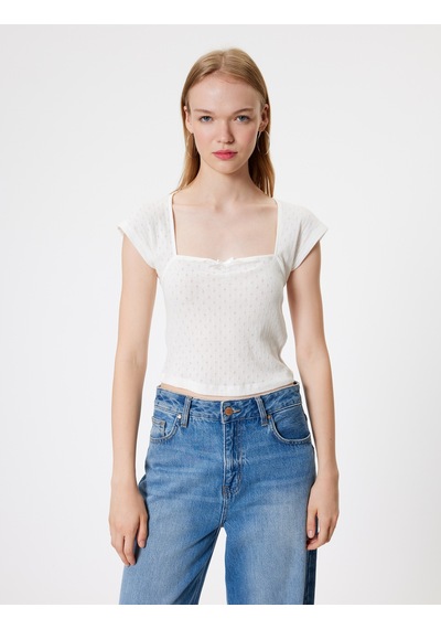 Koton Kap Kol Tişört Fiyonk Detaylı Kare Yaka Slim Fit Ekru 4sal11139ık Ekru Koton Kap Kol Tişört Fiyonk Detaylı Kare Yaka Slim Fit Ekru 4sal11139ık Ekru
