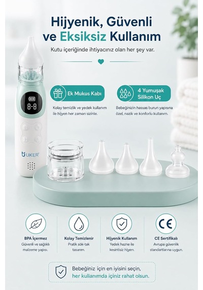 Ayrex Nasocare Plus Elektrikli Burun Aspiratörü - Şarjlı - 5 Kademeli Nazik Emiş - Led Işık Ve Müzikli, 4 Siliko