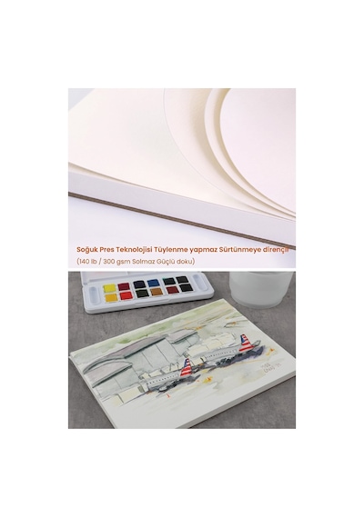 Sulu Boya Kağıdı 25x35cm 6 Adet Grenli Dokulu Krem Renkli Suluboya Kağıdı Profesyonel Dayanıklı Ve Özel Dokulu Tabaka