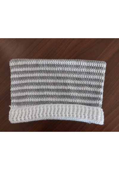 Nova Design Beyaz Gri Çizgili Yün Kedi Kulaklı Cat Beany Kadın Bere Beyaz-gri