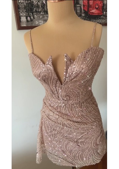 Chica Rosa Fashion Pul İşlemeli Göğüs Dekolteli Kısa Elbise Bronz