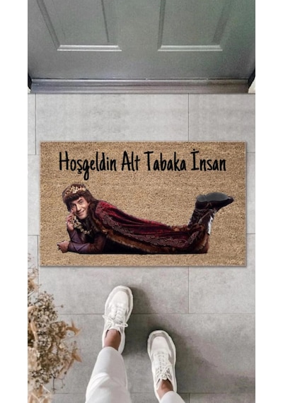 Hoşgeldin Alt Tabaka İnsan Yüksek Kaliteli Dijital Baskılı Kaymaz Kapı Önü Paspası Prens Temalı Bej