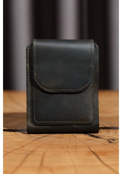 Lenax Leather Mono Klips Hakiki Deri Erkek Cüzdan Nakit Para Klipsli, Mıknatıslı Kapak, Bozuk Para Cepli Haki