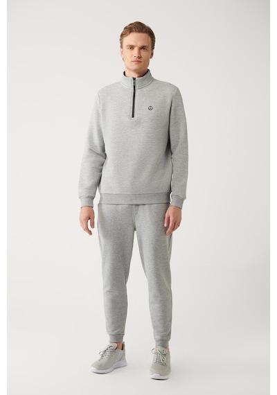 Avva Gri Unisex Sweatshirt Dik Yaka Fermuarlı İçi Polarlı 3 İplik Standart Fit Normal Kesim E001020 Gri