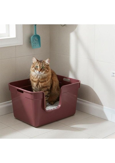 Tanos Yarı Açık Kedi Tuvaleti 54x40x32 - Bordo