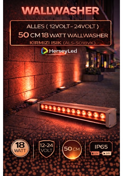 Alles 12v / 24v Wallwasher 50 Cm 18 Watt - Kırmızı Işık Kırmızı