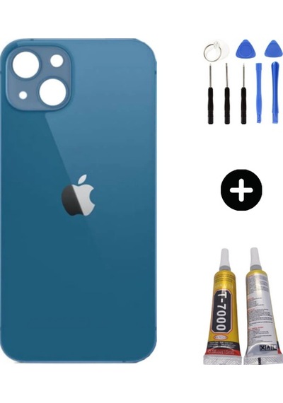 Apple Uyumlu iPhone 13 Arka Pil Batarya Kapak Mavi + Montaj Seti