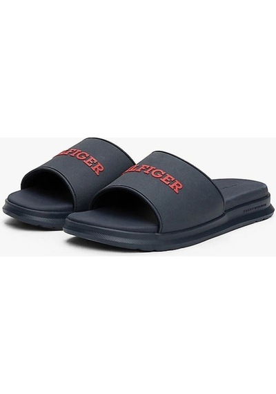 Tommy Hilfiger Erkek Logolu Lacivert Terlik Siyah