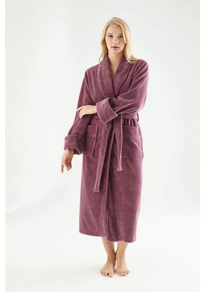 Uzun Şalyaka Triga Bambu Cotton Bayan Bornoz MÜRDÜM