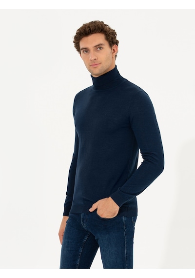 Cacharel Lacivert Slim Fit Balıkçı Yaka Basic Triko Kazak