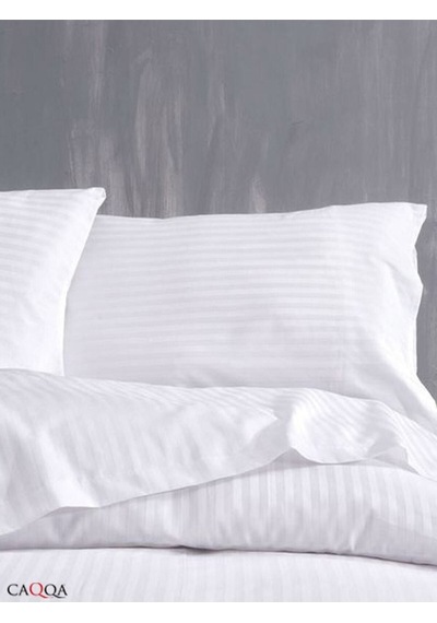 Caqqa Çift Kişilik Çizgili Saten Otel Nevresim Seti 1 Nevresim 2 Yastık Kılıfı
