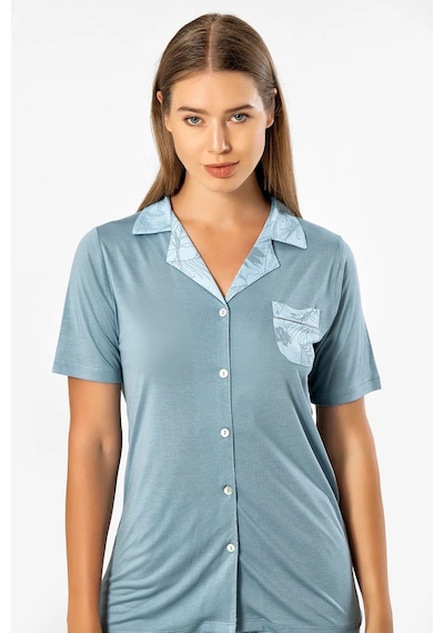 Türen 3376 Kadın Kısa Kollu Gömlek Pijama Takım-mavi Mavi
