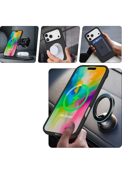 Gld-spt- Newface Apple Uyumlu iPhone 17 Pro Max Regal Magsafe Standlı Kapak - Lacivert