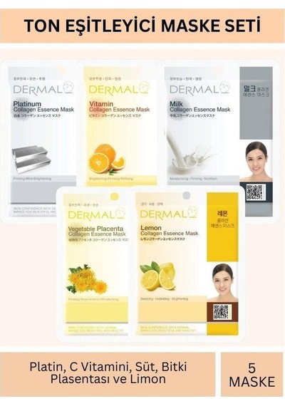 Dermal Ton Eşitleyici Platinum C Vitamini Süt Bitki Plasentası Ve Limon Özlü Maske Seti 23gr X 5adet