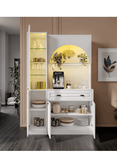 Guneystore Armoni Black Midi Kahve Köşesi Sol Vitrinli Komple Mdf Beyaz