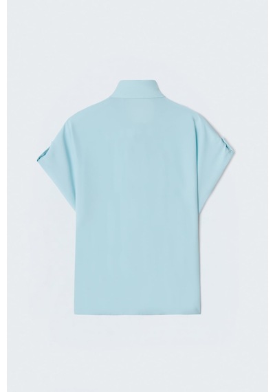 Sateen Kol Detaylı Salaş Gömlek - Bebe Mavi-137627